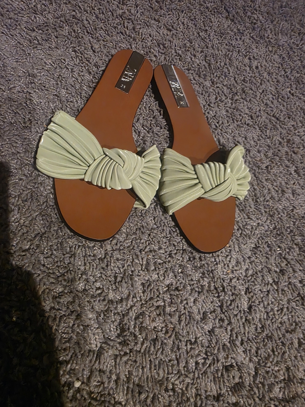 Zara Knotted Slide Sandals - Sage Green